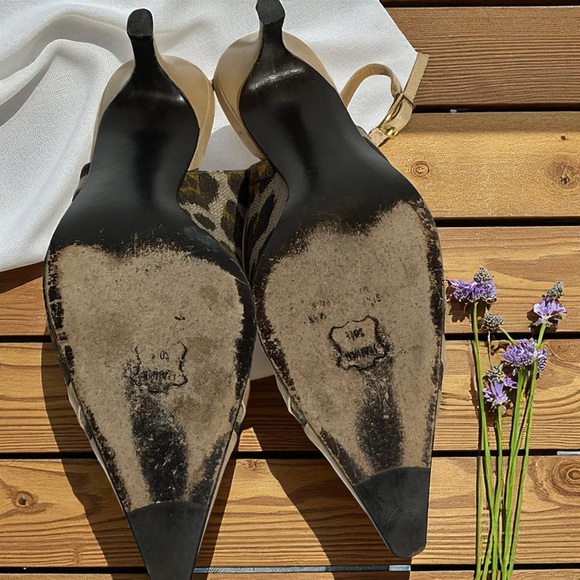 Stuart Weitzman Tan and Gold Leopard kitten slingback Heels - Picture 9 of 11